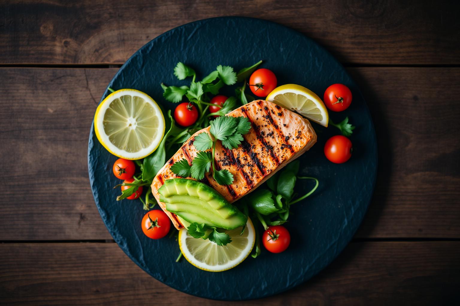 Kohlenhydratfreies Abendessen mit Lachs und Avocado